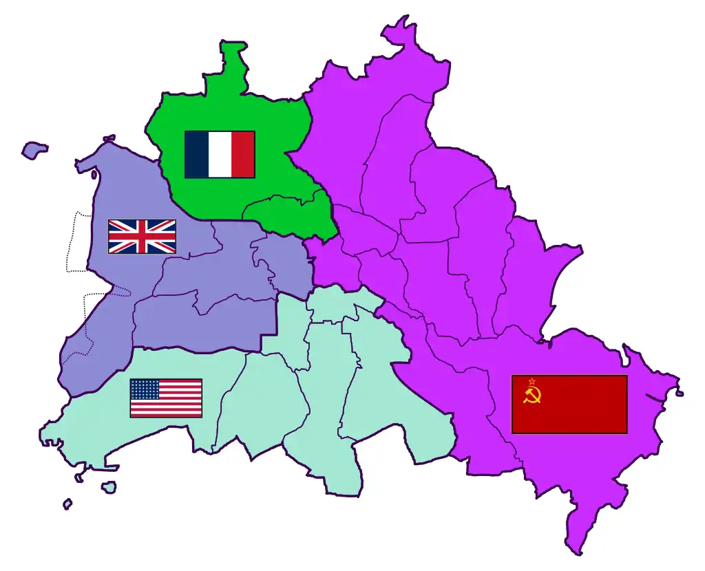 تقسیم آلمان پس از جنگ جهانی دوم و ایجاد آلمان شرقی و غربی 2 مناطق تقسیم شده برلین به دست متفقین