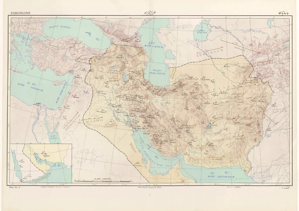 فهرست پادشاهان ساسانی؛ از اردشیر بابکان تا یزدگرد سوم 2 نقشهٔ ساسانیان از کتاب اطلس تاریخی ایران، نشر دانشگاه تهران