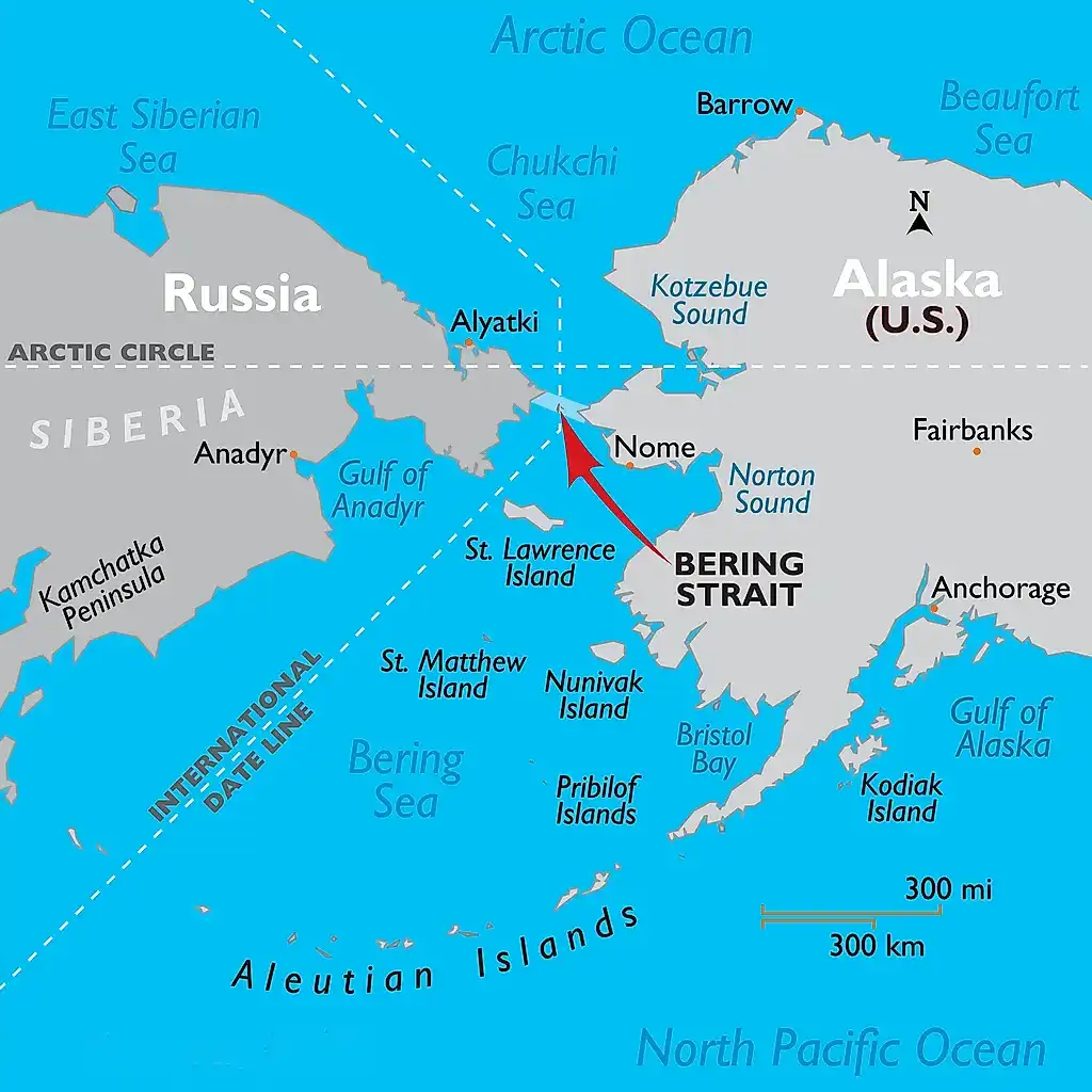 کشف قاره آمریکا؛ اولین قدم، واقعاً توسط چه کسی برداشته شد؟ 1 موقعیت تنگه برینگ
